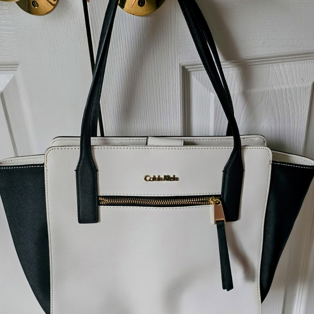 Calvin Klein Black and White Tote with Structured Design
